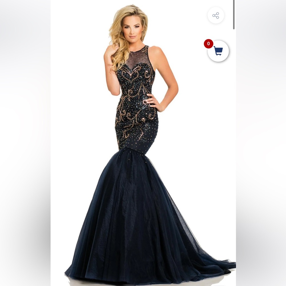 Jonathan Kayne Navy Beaded Top Tulle Bottom Prom Pageant Dress Gown 6 New